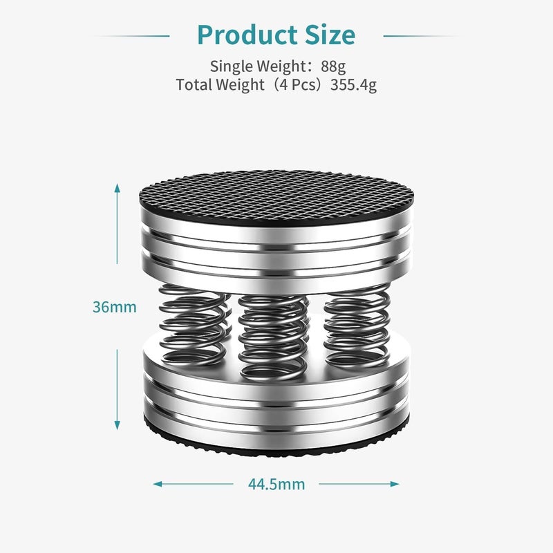 Tertullus Speaker Spikes HiFi Spring Isolation Feet Pad, 4PCS Aluminum Non-Slip Shockproof Stand Feet for Audio,Speakers, Subwoofers, Turntable DAC etc(Silver) - Image 4
